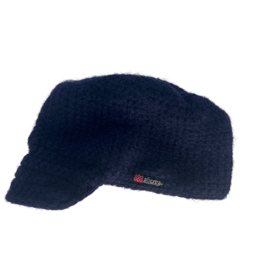 Sherpa Adventure‎ Gear Navy Blue 100% Wool Hand Knit Cap Visor Fall Winter